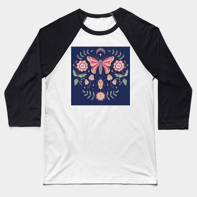 Night moth with florals Baseball T-Shirt by Papergrape